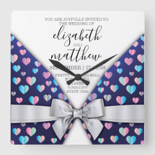 Horloge Carrée Elégant design moderne Bow and Heart Speckles