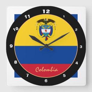 Horloge Carrée Elégant drapeau colombien, Colombie Accueil / desi