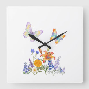 Horloge Carrée Elegant Floral & Butterfly Wall Art – Beautiful Fl