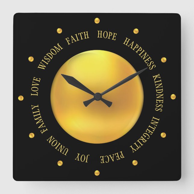 Horloge Carrée Elegant Gold et Black Good Vibes (Recto)
