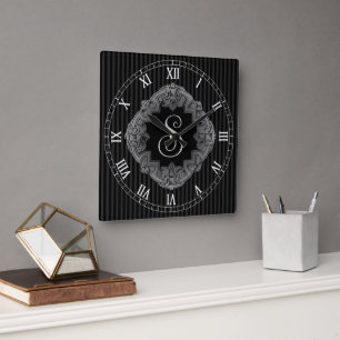 Horloge Carrée Élégant, Initiale Monogramme