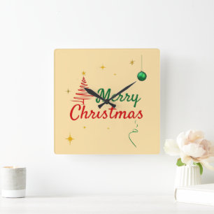 Horloge Carrée Elégant Joyeux Noël Arbre de Noël Design de vacanc