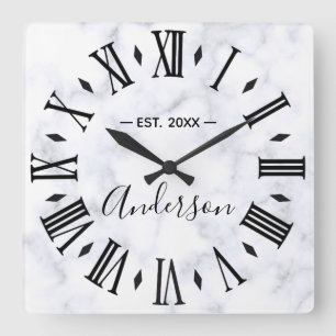 Horloge Carrée Élégant Marbre blanc personnalisé