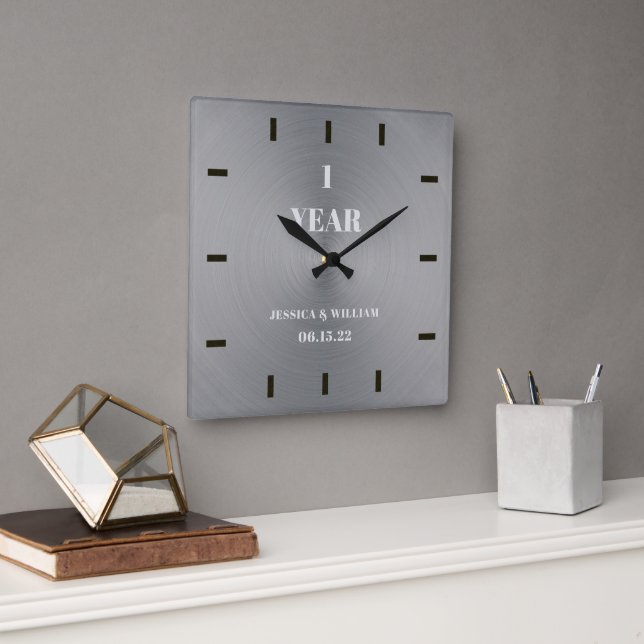 Horloge Carrée Élégant Mariage moderne argent Anniversaire Keepsa (Bureau)