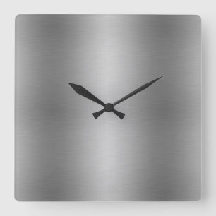 Horloge Carrée Élégant Métallique Solide Gris Argent