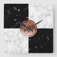 Elegant monogram rose gold black marble