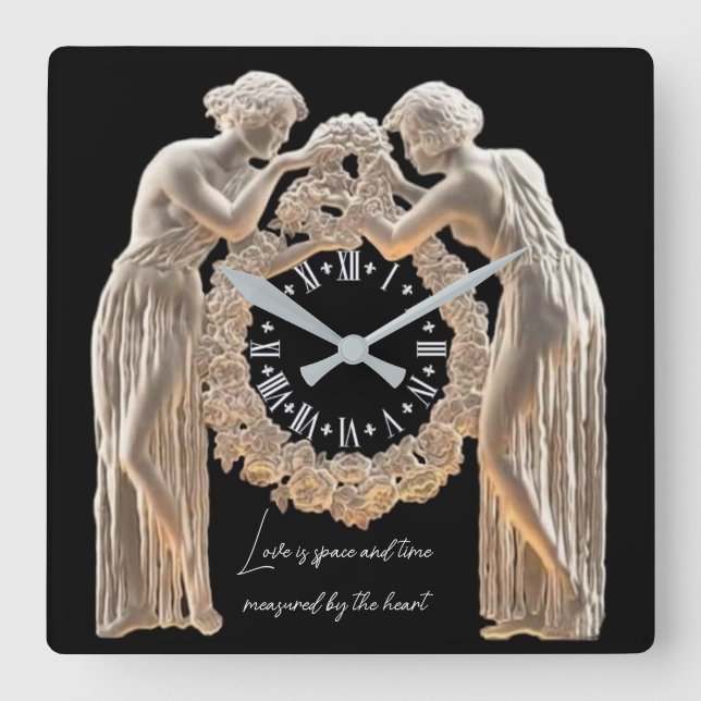 Horloge Carrée Elégant noir et blanc Art Déco Amour (Recto)