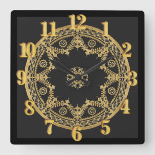 Horloge Carrée Élégant noir et or