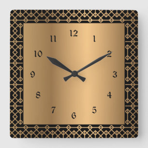 Horloge Carrée Élégant noir et or