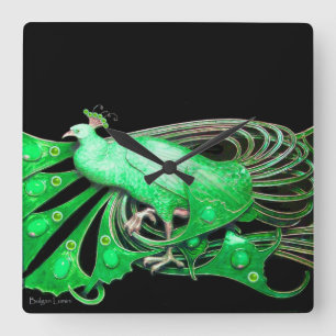 HORLOGE CARRÉE ELEGANT PEACOCK DE GREEN AND BLACK