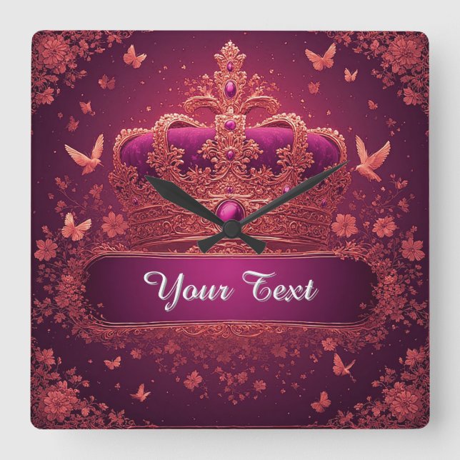 Horloge Carrée Elegant Pink Crown With Gold Embellishments (Recto)