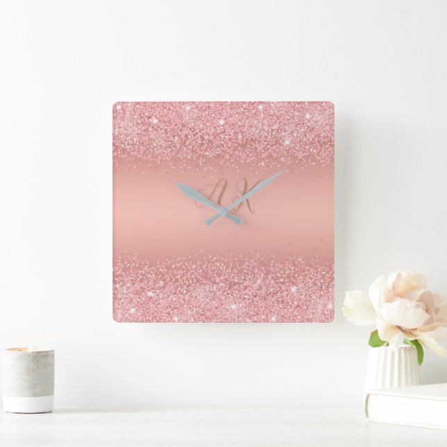 Horloge Carrée Elegant Rose Gold Luxe Shimmer Monogram  (Maison)