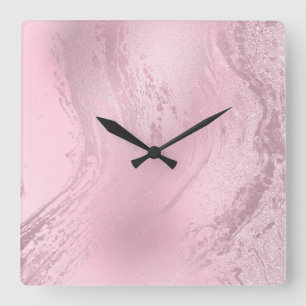Horloge Carrée Elégant rose rose gold marble glitter