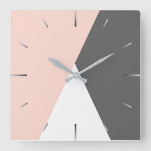 Horloge Carrée Élégant rougissent le rose et les triangles