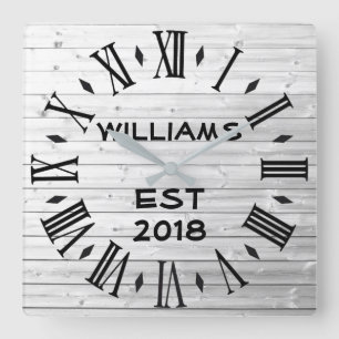 Horloge Carrée Elégant Rustic White Wood