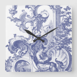 Horloge Carrée Elégant Toile Baroque Bleue Française