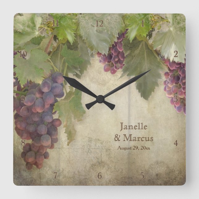 Horloge Carrée Élégant vignoble rustique Mariage de automne cadea (Recto)