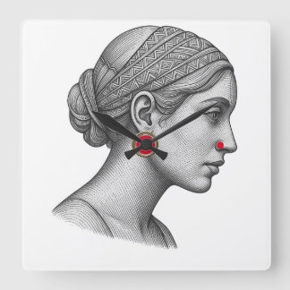 Horloge Carrée Elegant Woman Portrait with Red Accent wall clock