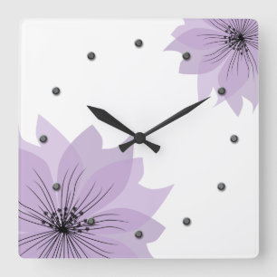 Horloge Carrée Élégante fleur lilas
