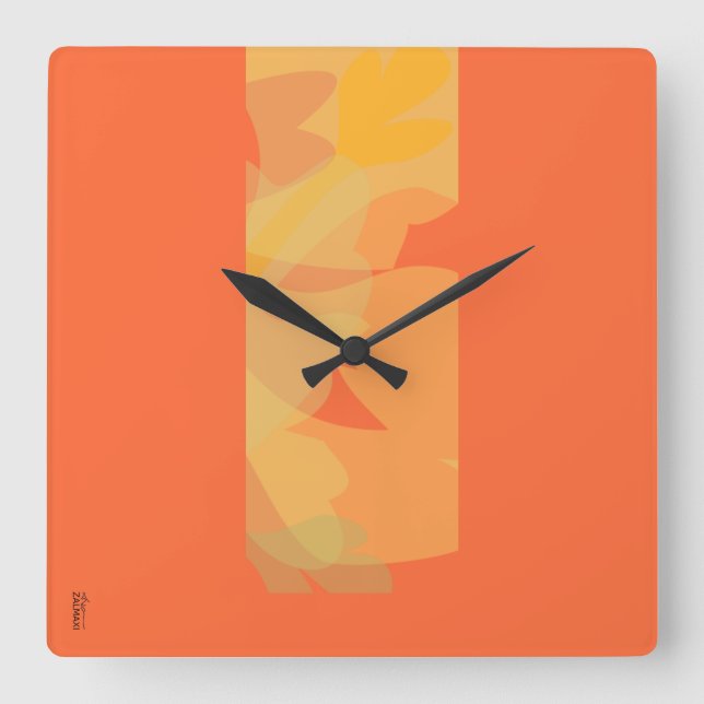 Horloge Carrée Élégante florale Abstraite d'or orange (Recto)
