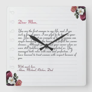Horloge Carrée Élégante lettre d'amour personnalisée manuscrit