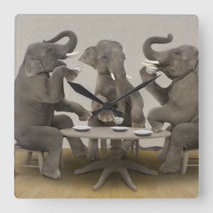 Horloge Carrée Éléphants ayant le thé