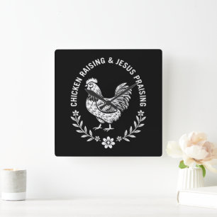 Horloge Carrée Élevage de poulet et collecte de Jésus