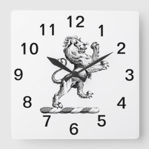 Horloge Carrée Emblème de crête de lion héraldique debout