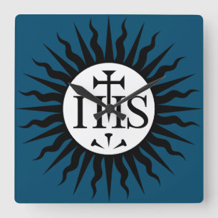 Horloge Carrée Emblème de la Compagnie de Jésus Monogramme