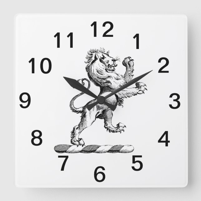 Horloge Carrée Emblème héraldique du lion debout (Recto)