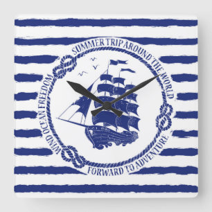 Horloge Carrée Emblème nautique avec le bateau de navigation