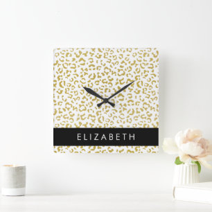 Horloge Carrée Empreinte de léopard, Leopard d'or, Parties scinti