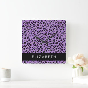 Horloge Carrée Empreinte de léopard, Spots, Leopard Violet, Votre