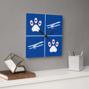 Horloge Carrée Empreinte de patte de chien, Avion, Aviation, Aéro
