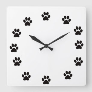 HORLOGE CARRÉE EMPREINTES DE PATTES CHIENS AUTOUR DE L'HORLOGE - 
