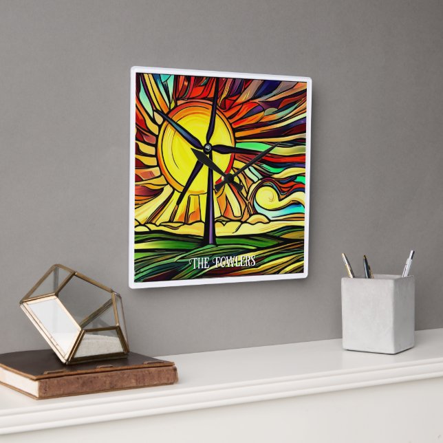 Horloge Carrée Énergie solaire et éolienne (Bureau)