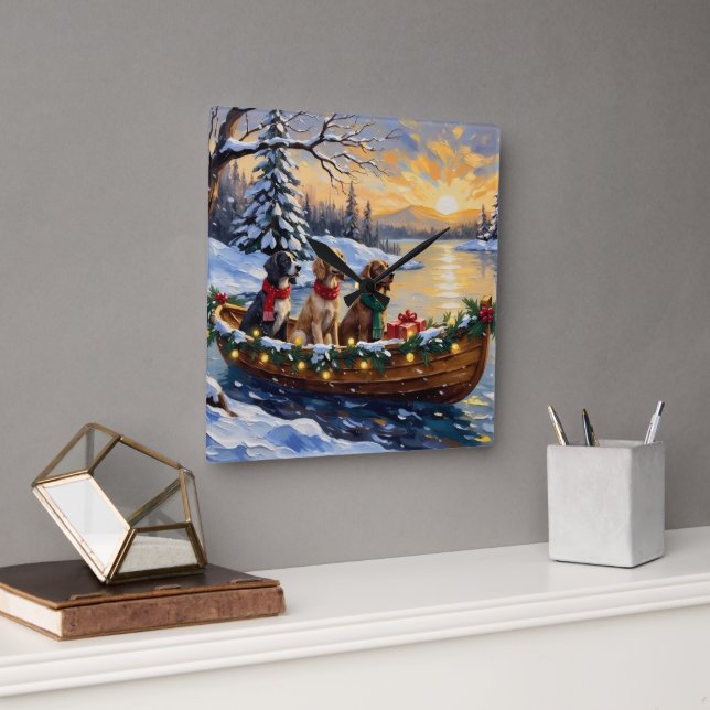 Horloge Carrée English Setter Christmas Boat Holiday (Bureau)