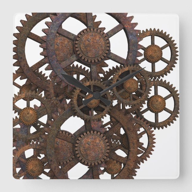 Horloge Carrée Engrenages métalliques Rusty Steampunk (Recto)