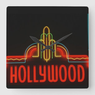 Horloge Carrée Enseigne au néon de Hollywood, Los Angeles, la