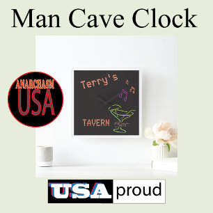 Horloge Carrée Enseigne au néon personnalisée Faux Mancave Tavern