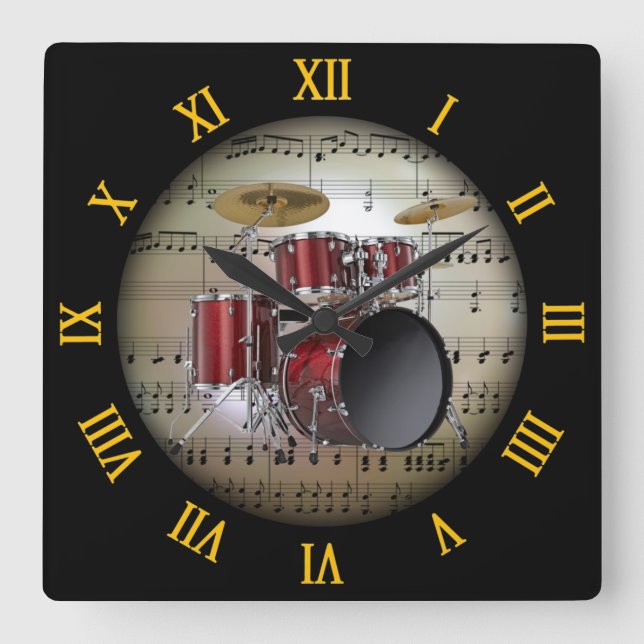 Horloge Carrée Ensemble de tambours ~ Arrière - plan "La planète  (Recto)