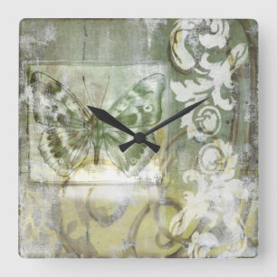 Horloge Carrée Entrée de papillon vert avec porte en fer