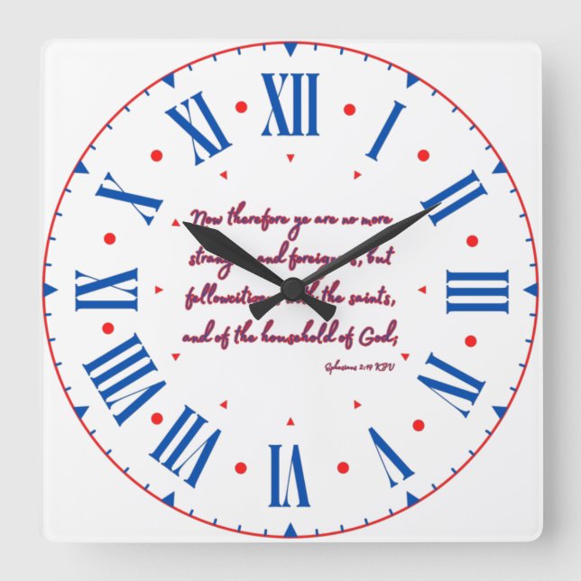 Horloge Carrée Éphésiens 2:19 KJV Bible Verse Numéros romains (Recto)