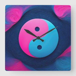 Horloge Carrée Équilibre géométrique : Motif dynamique Yin Yang