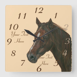 Horloge Carrée équine du cheval marron de châtaigne