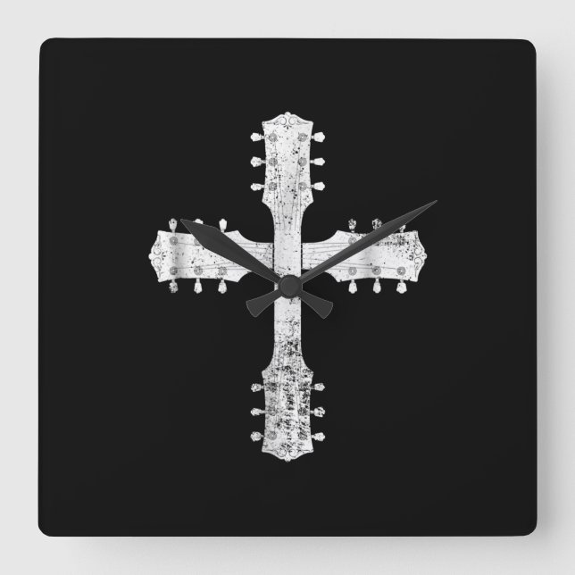 Horloge Carrée équipe chrétienne de culte guitare cross (Recto)