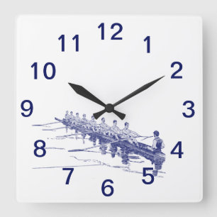 Horloge Carrée Équipe de rameurs de l'équipe d'aviron Blue Rowing