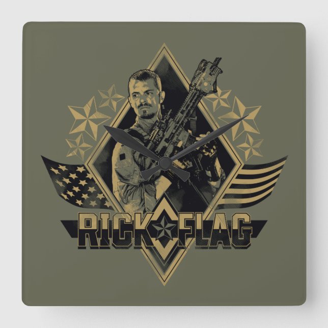 Horloge Carrée Équipe de suicide | Insigne Drapeau Rick (Recto)