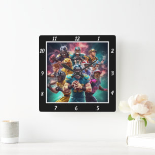 Horloge Carrée Équipe dynamique de football américain Sports