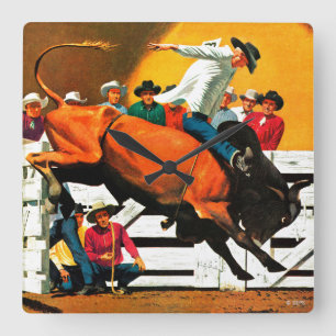 Horloge Carrée Équitation de Taureau par Fred Ludekens
